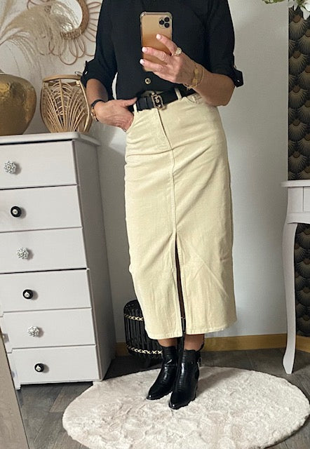 JUPE EN VELOUR COTELE ECRU 36/38 /40/42/44