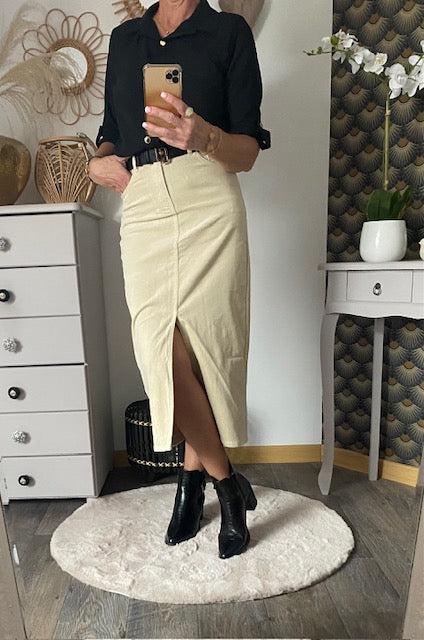 JUPE EN VELOUR COTELE ECRU 36/38 /40/42/44