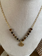 COLLIER SOLEIL ET PIERRE NATURELLES OEIL DE TAUREAUX
