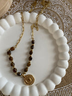 COLLIER SOLEIL ET PIERRE NATURELLES OEIL DE TAUREAUX