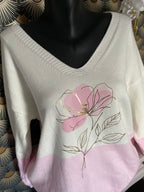 PULL FIN  CARLA FLEURS ROSE  TU 38/44