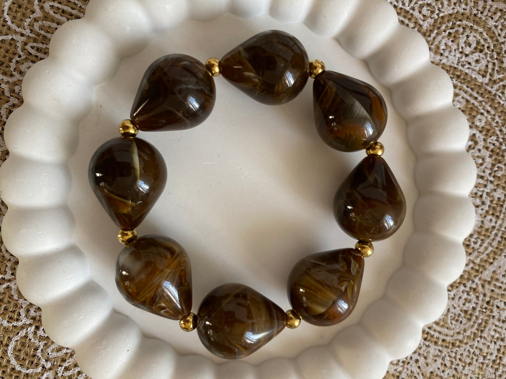 BRACELET ELASTIQUE RESINE ET ACIER INOXYDABLE  CHOCO