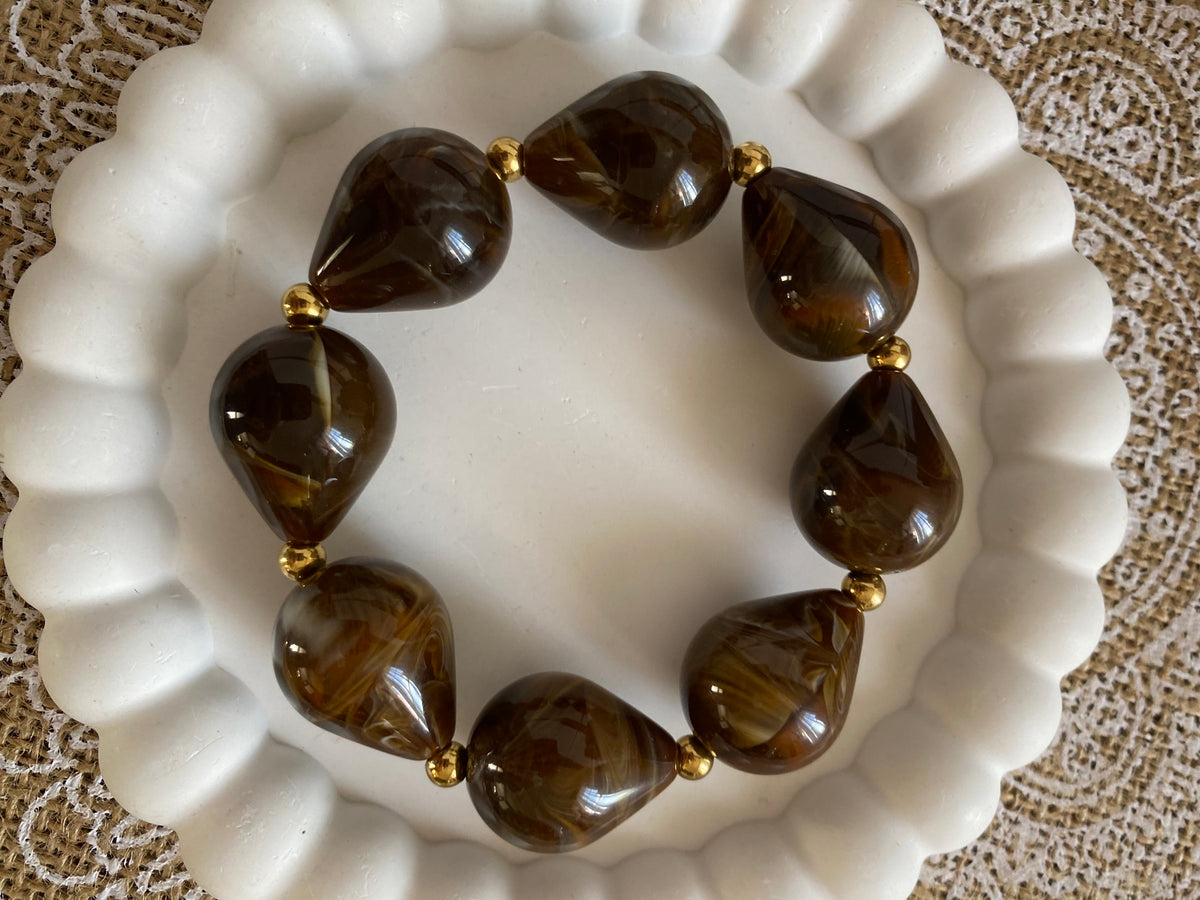 BRACELET ELASTIQUE RESINE ET ACIER INOXYDABLE  CHOCO