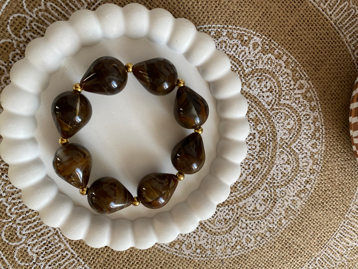 BRACELET ELASTIQUE RESINE ET ACIER INOXYDABLE  CHOCO