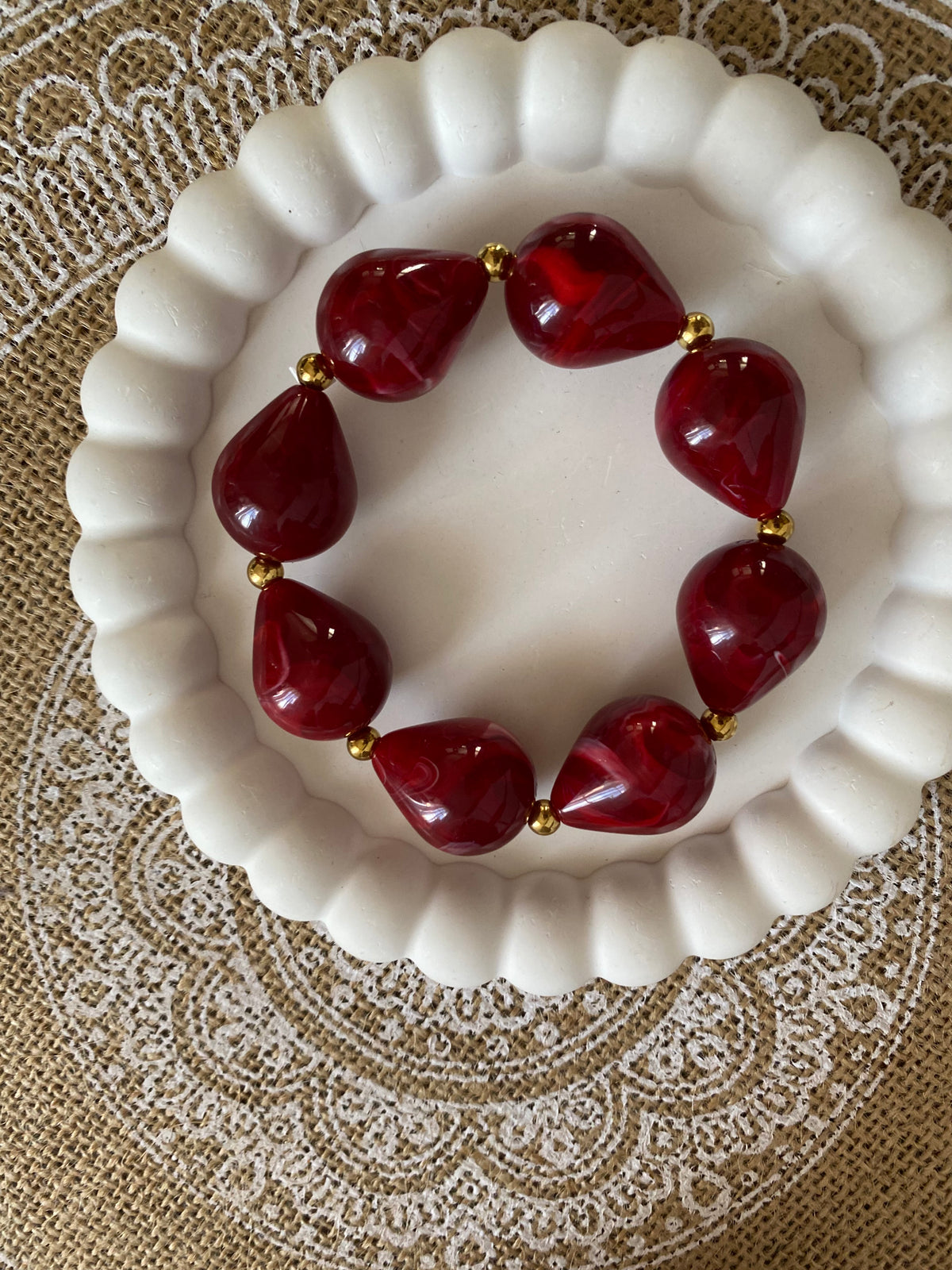 BRACELET ELASTIQUE RESINE ET ACIER INOXYDABLE  BORDEAUX