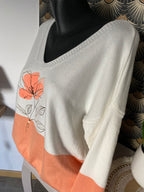 PULL  FIN CARLA FLEURS CORAIL  TU 38/44