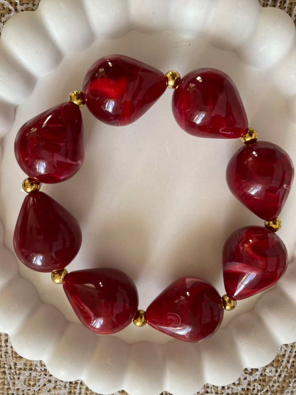 BRACELET ELASTIQUE RESINE ET ACIER INOXYDABLE  BORDEAUX