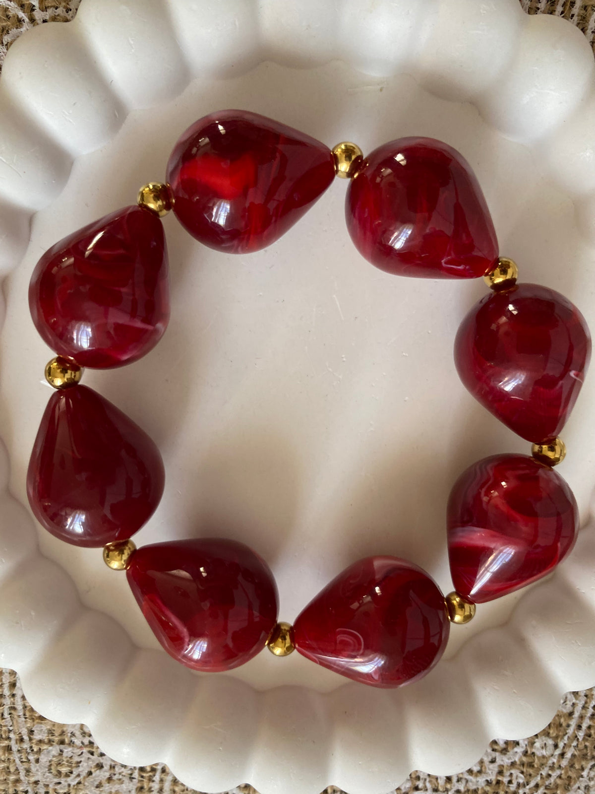 BRACELET ELASTIQUE RESINE ET ACIER INOXYDABLE  BORDEAUX