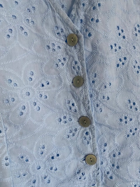 ENSEMBLE JUPE ET GILET BOHEME BLEU  36/42  BRODERIE ANGLAISE