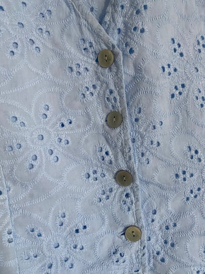 ENSEMBLE JUPE ET GILET BOHEME BLEU  36/42  BRODERIE ANGLAISE