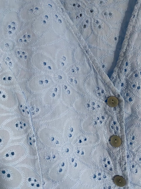 ENSEMBLE JUPE ET GILET BOHEME BLEU  36/42  BRODERIE ANGLAISE
