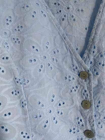 ENSEMBLE JUPE ET GILET BOHEME BLEU  36/42  BRODERIE ANGLAISE
