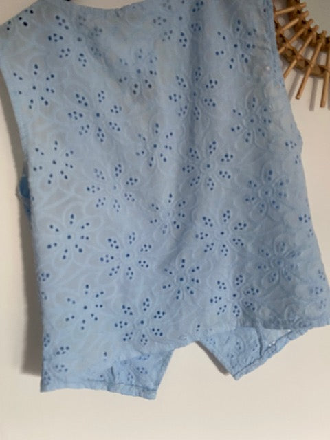 ENSEMBLE JUPE ET GILET BOHEME BLEU  36/42  BRODERIE ANGLAISE