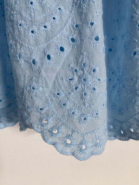ENSEMBLE JUPE ET GILET BOHEME BLEU  36/42  BRODERIE ANGLAISE