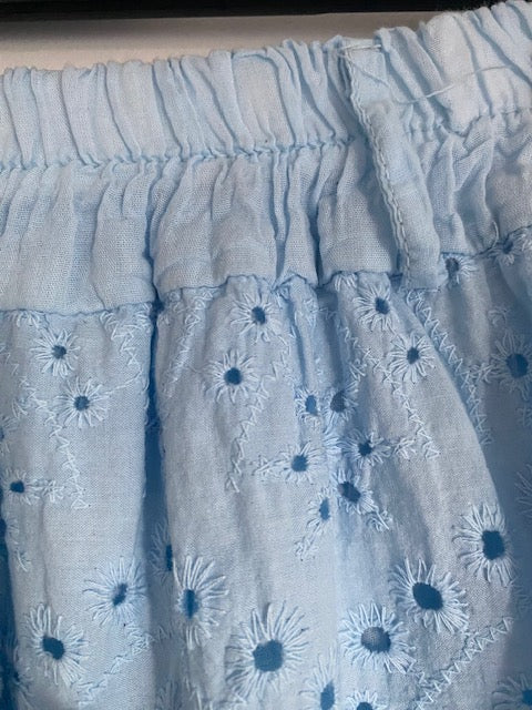 ENSEMBLE JUPE ET GILET BOHEME BLEU  36/42  BRODERIE ANGLAISE