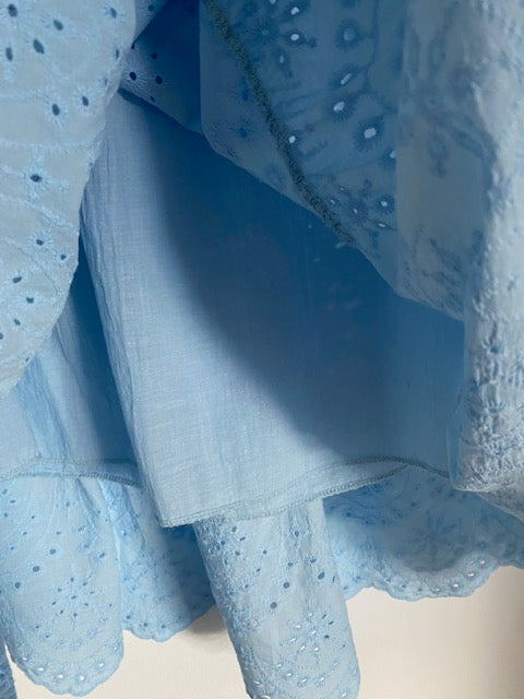 ENSEMBLE JUPE ET GILET BOHEME BLEU  36/42  BRODERIE ANGLAISE