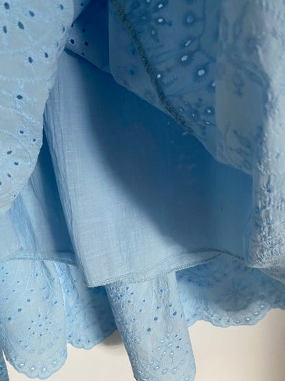 ENSEMBLE JUPE ET GILET BOHEME BLEU  36/42  BRODERIE ANGLAISE