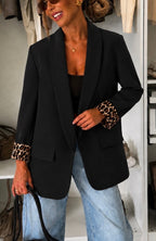 VESTE BLAZER REVERS LEOPARD    NOIR  TU 36/44