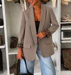 VESTE BLAZER REVERS LEOPARD    TAUPE  TU 36/44