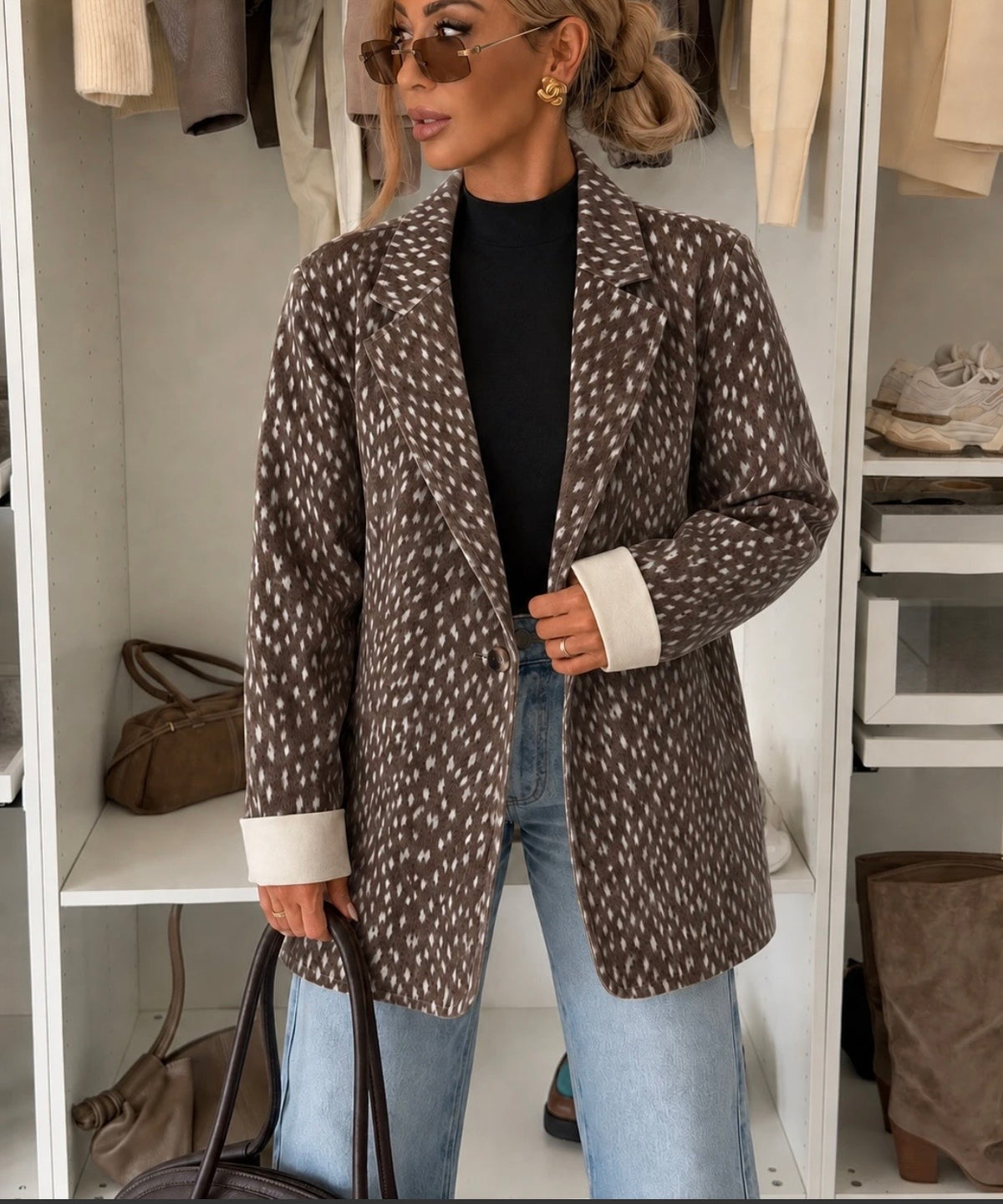 VESTE MI LONGUE SUEDINE IMPRIME BICHE  CHOCO TU 36/44