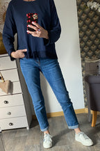 TOP CORINNE TU 38/44  TROIS COULEURS : BLEU MARINE , CAMEL, CHOCO