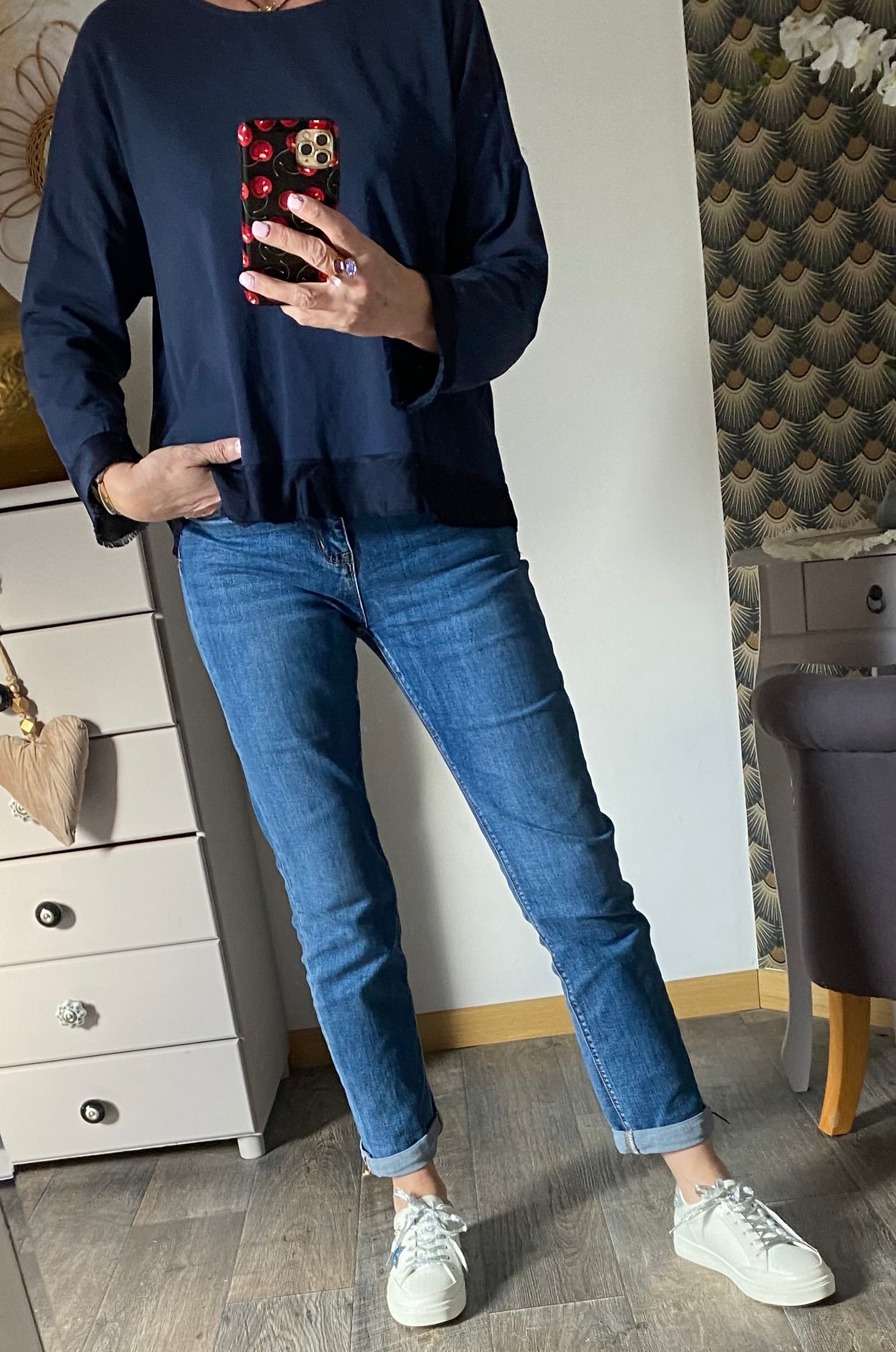 TOP CORINNE TU 38/44  TROIS COULEURS : BLEU MARINE , CAMEL, CHOCO