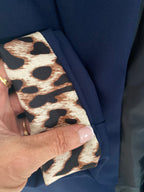 VESTE BLAZER REVERS LEOPARD   BLEU MARINE  TU 36/44