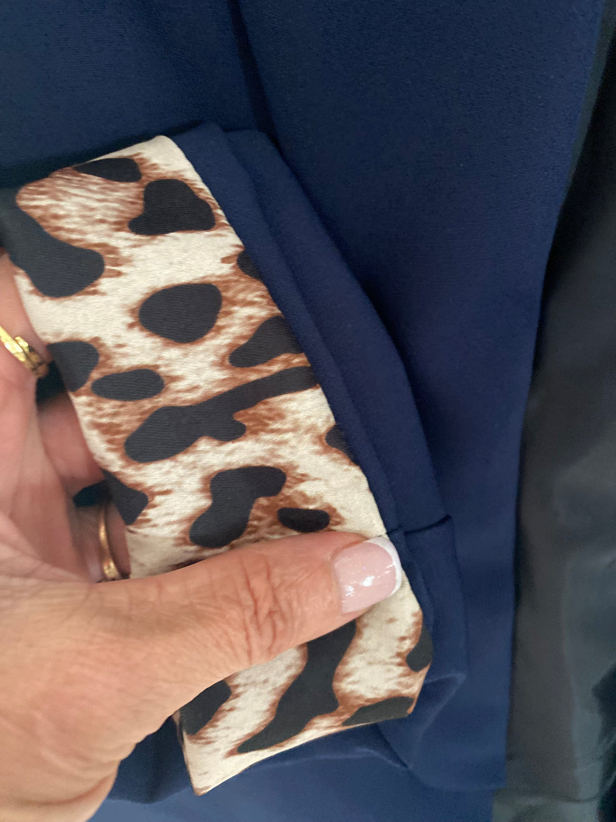 VESTE BLAZER REVERS LEOPARD   BLEU MARINE  TU 36/44