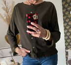 TOP CORINNE TU 38/44  TROIS COULEURS : BLEU MARINE , CAMEL, CHOCO