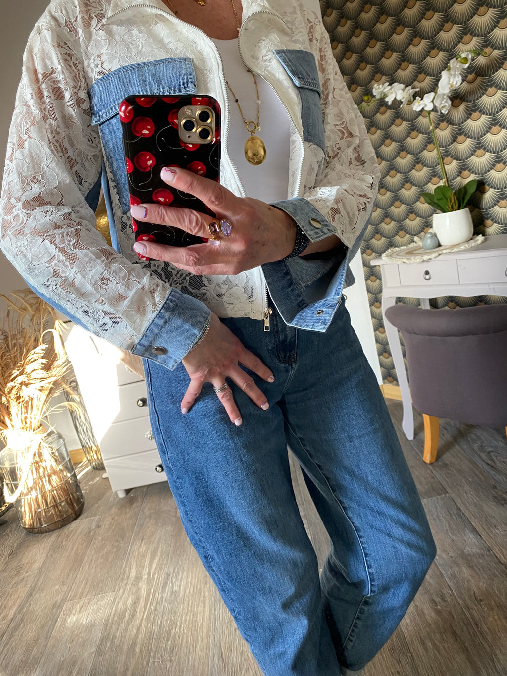 VESTE LOVENA JEAN ET DENTELLE TU 36/42