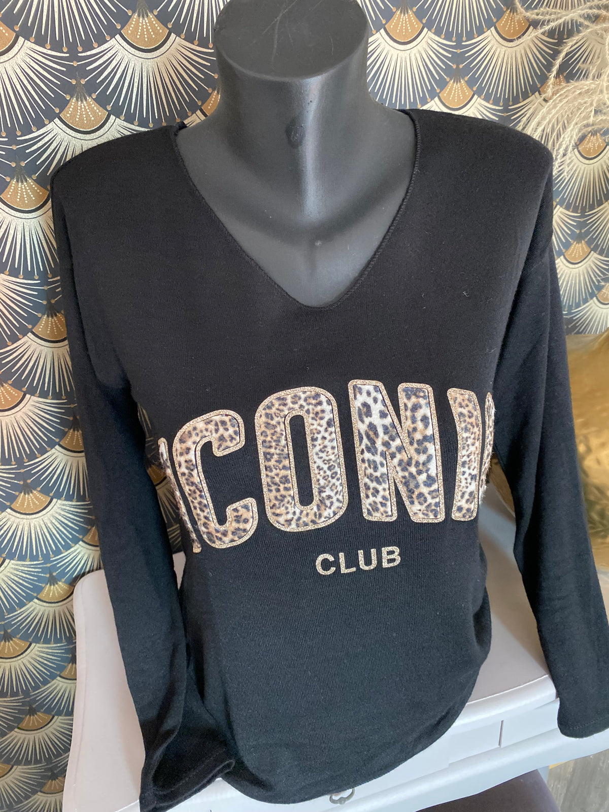 PULL FIN ICONIC LEOPARD  TU 34/42 PETIT 44 NOIR