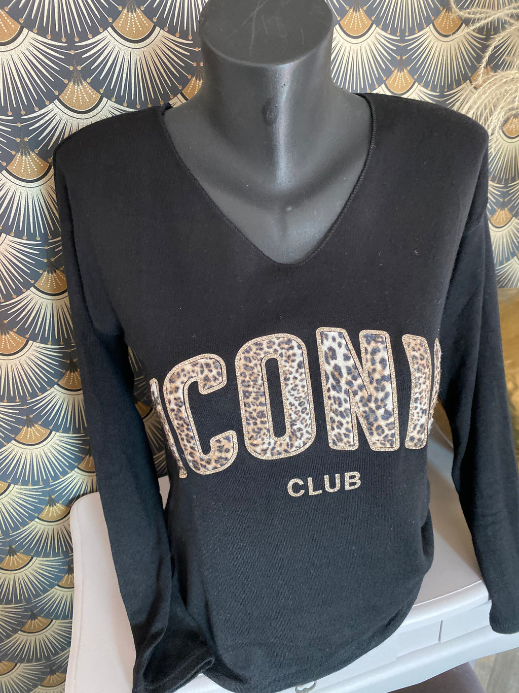 PULL FIN ICONIC LEOPARD  TU 34/42 PETIT 44 NOIR