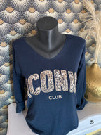 PULL FIN ICONIC LEOPARD  TU 34/42 PETIT 44 BLEU MARINE