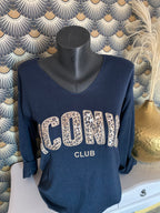 PULL FIN ICONIC LEOPARD  TU 34/42 PETIT 44 BLEU MARINE