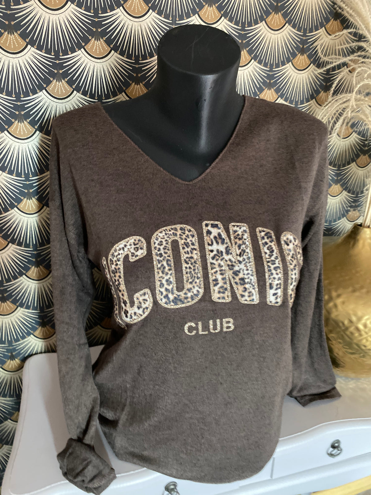 PULL FIN ICONIC LEOPARD  TU 34/42 PETIT 44 CHOCO