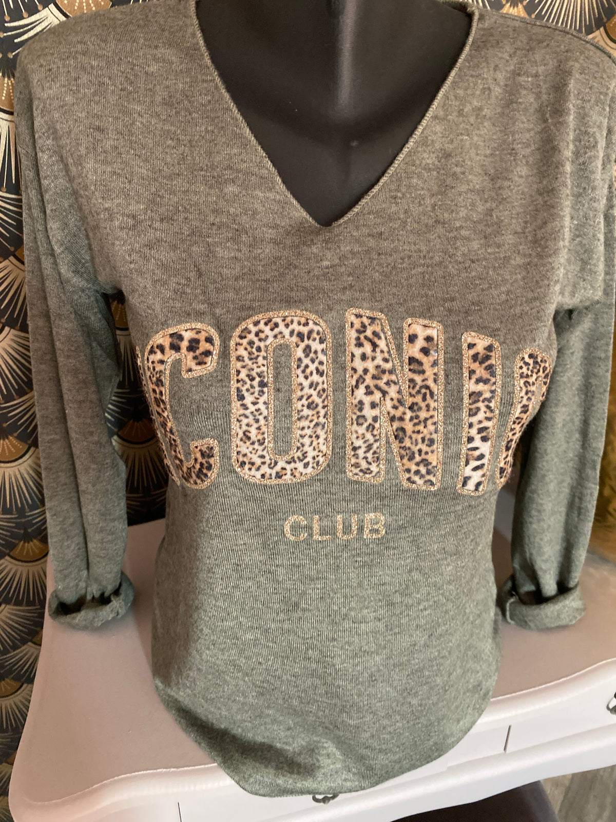 PULL FIN ICONIC LEOPARD  TU 34/42 PETIT 44 KAKI