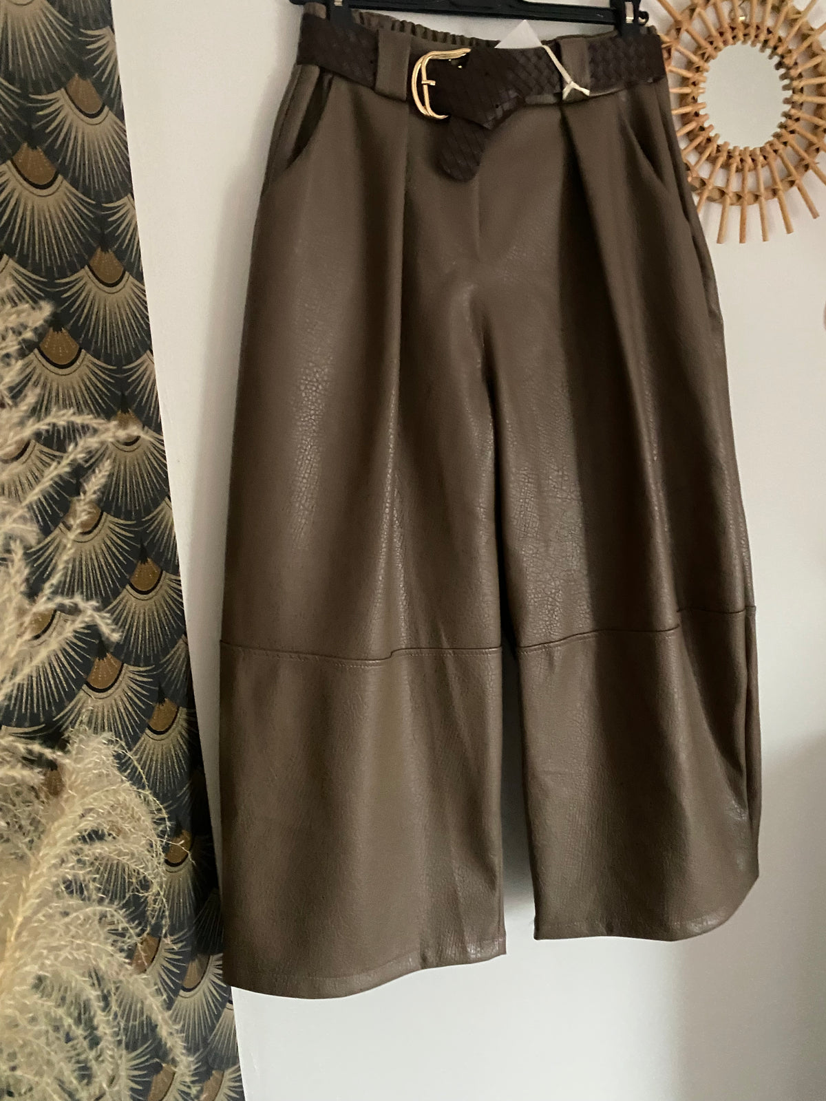 PANTALON SIMILI CUIR SEPT HUITIEME TAUPE  TU 38/44