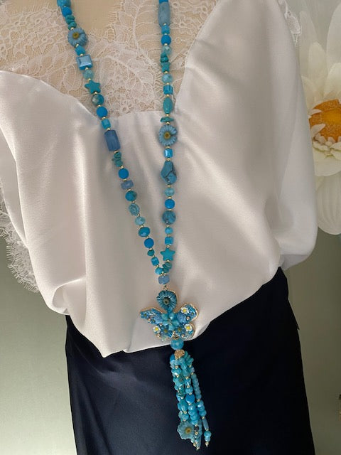 COLLIER SAUTOIR BOHEME PAPILLON BLEU