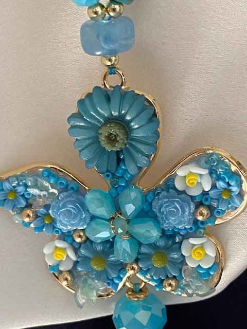 COLLIER SAUTOIR BOHEME PAPILLON BLEU