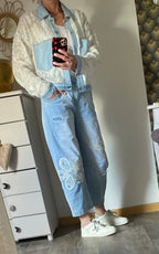 PANTALON JEAN FLEURS CARLA  TAILLES :S