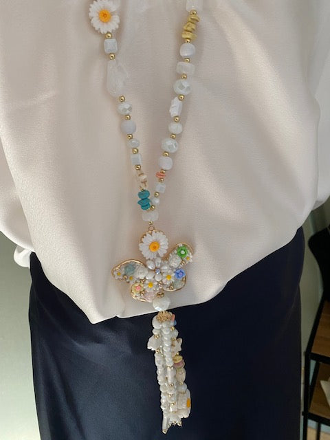 COLLIER SAUTOIR BOHEME PAPILLON BLANC