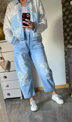 PANTALON JEAN FLEURS CARLA  TAILLES :S