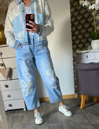 PANTALON JEAN FLEURS CARLA  TAILLES :S