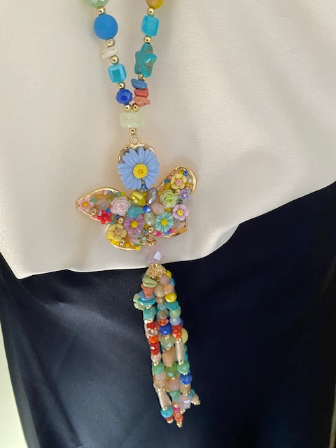 COLLIER SAUTOIR BOHEME PAPILLON MULTI COLOR
