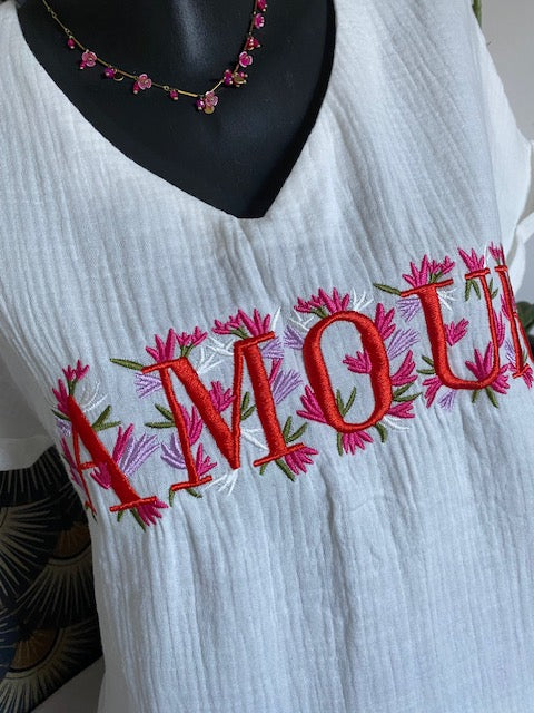 TOP AMOUR GAZE DE COTON     S/M  OU M/L