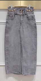 JUPE EN JEAN STRETCH GRISE   TAILLES : 34/36/38/40/42