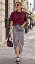 JUPE EN JEAN STRETCH GRISE   TAILLES : 34/36/38/40/42