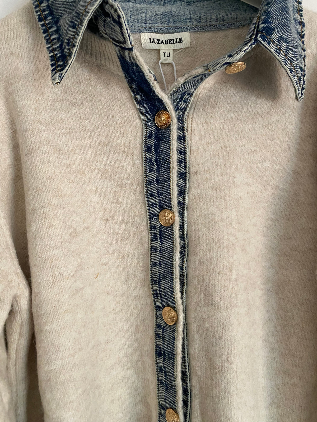 GILET COL CHEMISE EN DENIM   BEIGE   TAILLE UNIQUE 34/42