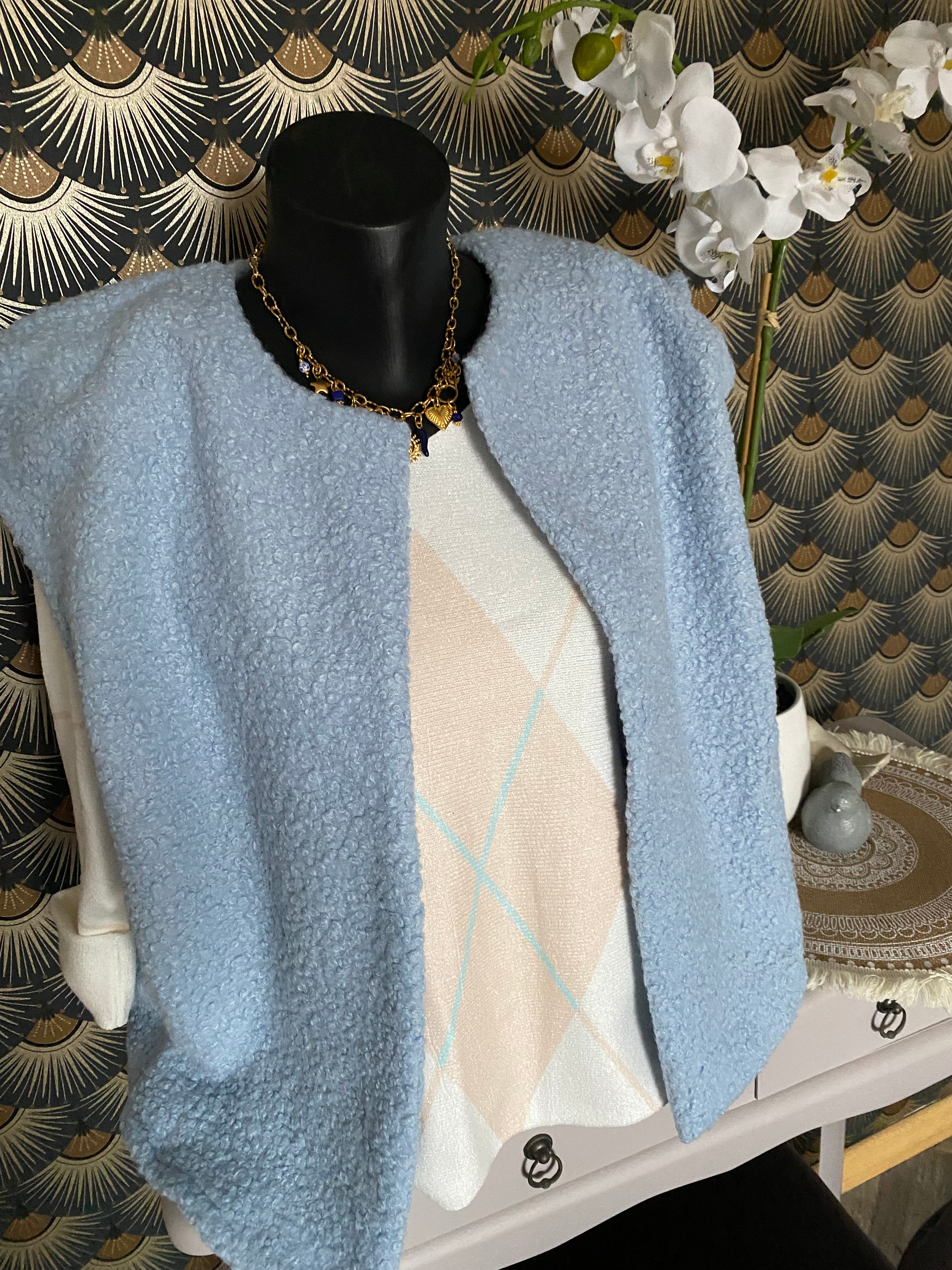 GILET BLEU BOUCLETTE   TU 40/46