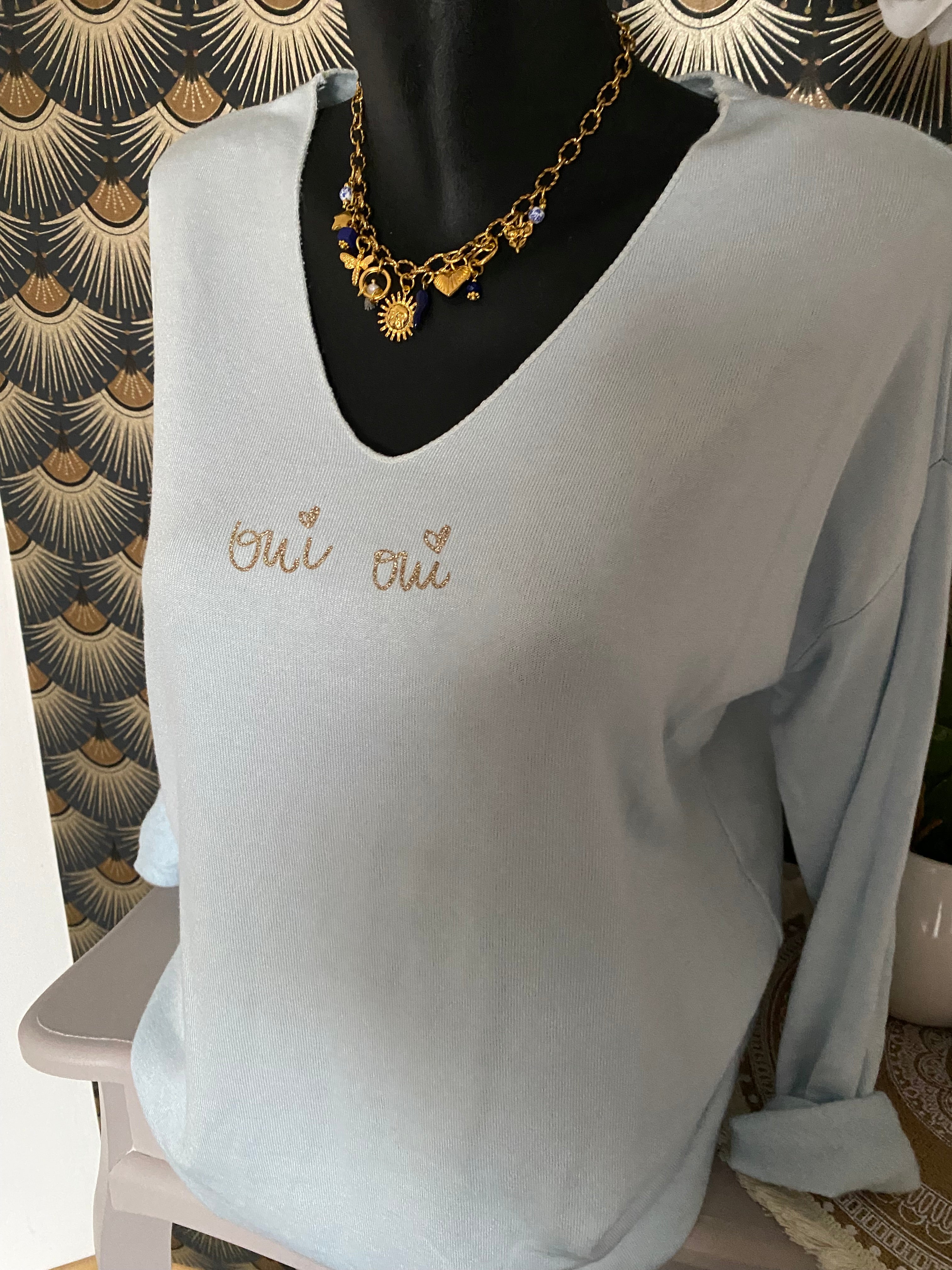TOP DOUBLE POLAIRE BLEU CIEL  TU 36/44